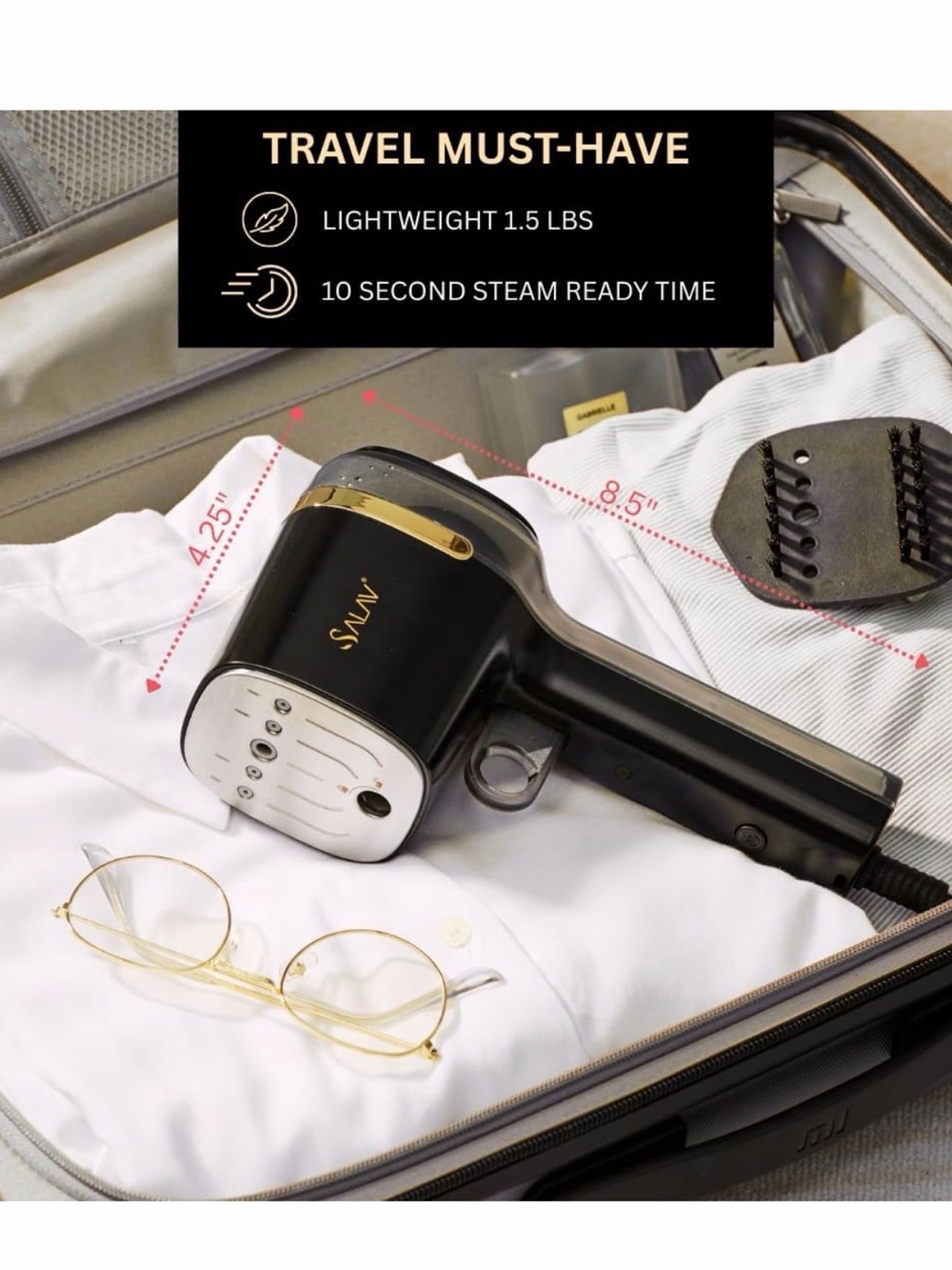 Portable Handheld Garment Steamer - Black & Gold
